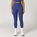 Dark blue high-waisted seamless yoga set with ribbed texture crop top and leggings - Marble Purple