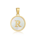 Elegante colgante redondo de acero inoxidable chapado en oro de 18k con letra R y nácar blanco - Estilo Letra R / Dorado