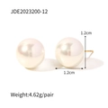 Detailed view of 1.2cm colorful large pearl stud earrings with gold pins on white background - 1.2cm / Pearl White (JDE2023200-12)