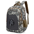 Digital camouflage backpack with multiple compartments and side mesh pockets for travel - Digital Grey