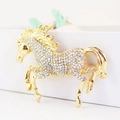 Sparkling crystal rhinestone galloping horse metal keychain in gold finish on white - Individual Packaging / White