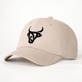 Vintage beige adjustable baseball cap with black bull head embroidery logo on twill cotton - Adjustable / Light Khaki