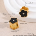 Black four-leaf clover stud earrings in stainless steel with center zircon stone - Black Double-Sided Clover EL04-9