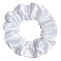 Elegant white satin silk scrunchie with smooth texture and soft pleats for hair care - White