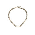 Collana a catena cubana in acciaio al titanio argento con placca rettangolare e tag K18 - 96091 Collana a Catena Spessa / Argento