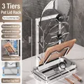 Three-tier stainless steel pot lid rack with drip tray, 33cm height kitchen organizer - Triple Layer Silver With Drain Tray