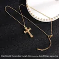 Titanium steel cross necklace in gold finish with vibrant colorful cubic zirconia inlay - Cross No.6 Gold (A294)