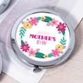 Silver round makeup mirror with Happy Mother's Day floral wreath design - Colorful Wreath Mother's Day