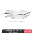 Flat large transparent plastic fridge organizer box with lid and side handle 29.5x20.3x5.1cm - Transparent Box with Lid - Wide Low - PET
