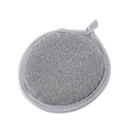 Round silver kitchen cleaning sponge with steel wire mesh and grey hanging loop - Double-Sided Silver Silk Pad