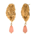 18K vergoldete Schmetterlingsflügel-Ohrringe mit rosa Tropfenstein-Anhängern - Schmetterlingsflügel Roter Jade Anhänger Ohrstecker-Gold