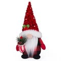 Gnome de Noël en peluche avec chapeau à paillettes LED et sac de pommes de pin - Rouge