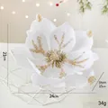 White Christmas magnolia flower with gold glitter edges and size details 24cm width - White
