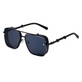 Steampunk aviator sunglasses with black square frames and metal mesh side shields - Matte Black Gray