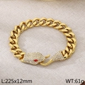 Bracciale cubano dorato con testa di serpente decorata con cristalli e occhi rossi - Stile Testa di Serpente con Occhi Rossi (KB185251-MZOZ)