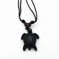 Collana con ciondolo tartaruga di mare nera con perline di legno e cordino - C-3/Tartaruga Stile Pietra Nera