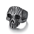 Gothic skull ring for men with vintage tree bark texture and dark punk metal finish - US 5 / Polished Black Skull (16405)