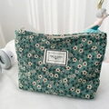 Vintage floral corduroy makeup bag in mint green with white label and zipper closure - Large / Green Small White Floral