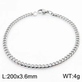 Bracciale a catena cubana in acciaio inossidabile argento, lunghezza 200 mm e larghezza 3,6 mm - 3.6mm Acciaio