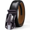 Herren Business-Ledergürtel mit schwarzem Riemen und anthrazitfarbener Automatikschließe - 120cm / Gunmetal Silberplatte Schnalle Schwarzer Riemen