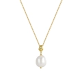 Minimalist S925 sterling silver gold necklace with a large white round natural pearl - Gold Large Pearl Pendant Style(GPN48-14K)