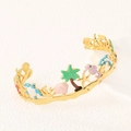 Detail of gold-plated ocean-themed bangle with enamel starfish, turtle and dolphin elements - Tropical Sea Creatures Style (KB207731-SP)