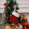 Mini calcetín de Navidad de punto rojo con borde blanco, decoración para el árbol - Rojo