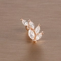 Macro shot of rose gold leaf ear stud with marquise-shaped zircons and screw back - 2# Leaf Branch / Rose Gold