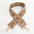 Detail of bohemian jacquard bag strap with rust-red geometric patterns and gold metal hooks - Matcha Green Floral