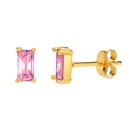 Pink rectangular zircon stud earrings with S925 sterling silver gold plating - Gold + Pink Zirconia