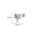 Silver bow heart earrings with pink zircon and measurement guide in cm - 3# Silver (Winged Heart)