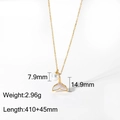 Titanium steel fishtail necklace with white shell inlay and freshwater pearl - H217 Mermaid Tail Pearl Shell Pendant Necklace Gold