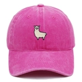 Close-up of rose red washed cotton baseball cap with white alpaca embroidery detail - Adjustable / Rose Red