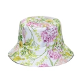 Detail of white canvas bucket hat with floral bird print and reinforced stitching - White Floral and Bird Print (G)