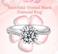 Elegant snowflake twisted band ring with round brilliant center stone in white gold finish - Snowflake Heart Ring Ljz-53 / Adjustable Open
