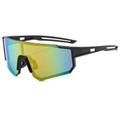 Matte black frameless sports cycling sunglasses with yellow and blue gradient mirror lens - Black Frame Red Mirrored Lens
