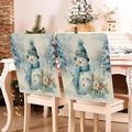 Detailed close-up of Christmas snowman chair covers in a festive holiday living room setup - Blue Hat Holly Snowman Style (YT55-6)