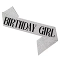 Sparkling silver glitter sash with black Birthday Girl text for party accessories - Birthday Sash / Silver