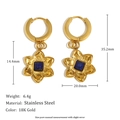Especificaciones de tamaño de pendientes de flor en oro de 18K con piedra azul - Pendientes de Gota de Flor Simple - Dorado