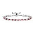 Detail of tennis bracelet with red and white zircon stones and adjustable bolo clasp - 4mm White Gold Round White + Red Stones