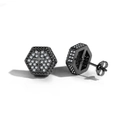 Black electroplated hexagonal cross stud earrings with sparkling white cubic zirconia - Black with White Stone