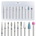 Dettaglio del set professionale di 10 punte per fresa per unghie con varie forme e punte - Set di Forme Miste (OMA01)