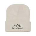 Winterliche Rippstrickmütze mit Bergstickerei in Off-White für Outdoor-Aktivitäten - M (56-58cm) / Beige