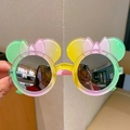Kids gradient pink and yellow cartoon sunglasses with round ears and a cute bow - Green Yellow Gradient Round Frame with Ears and Bow