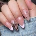 Pink French nails with golden butterfly and star rhinestone accents for a luxury look - Bz1664 Is Scattered Like Stars. / Jelly Glue + Nail File