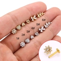 Classic stainless steel stud earrings with zircon heart and flower designs in gold and silver - 1# Flowers / Gold