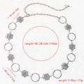 Silver metal chain belt with geometric rings and floral links for punk style dresses - Silver Floral Circle Style (19434)