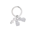 Silver cartoon boy and two cats metal keychain pendant with a polished mirror finish - 2 Cats 1 Boy / Silver