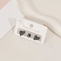 Minimalist black stainless steel earring set featuring heart and round stud designs - Heart Style / Black