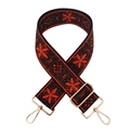Vue détaillée de la bandoulière tissée à fleurs oranges avec crochets dorés - Orange Rouge Floral